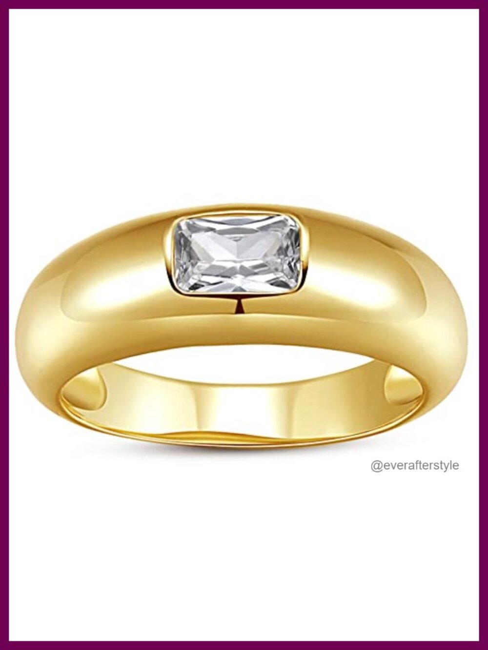 18K Gold Plated Brass Baguette Dome Stacking Ring CZ Bezel